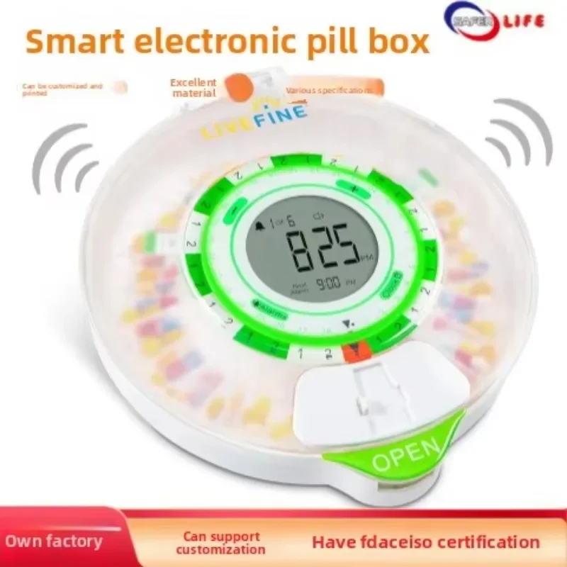 Smart Electronic Portable Multi-function Timed Alarm Elderly Medication Reminder Bluetooth-enabled White Green Pillbox Model