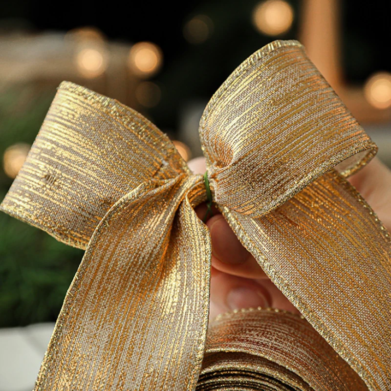 2m Gold Christmas Ribbon Silver Champagne Polyester Gliter Ribbon DIY Xmas Tree Bow Gifts Packing Navidad Home Decoration