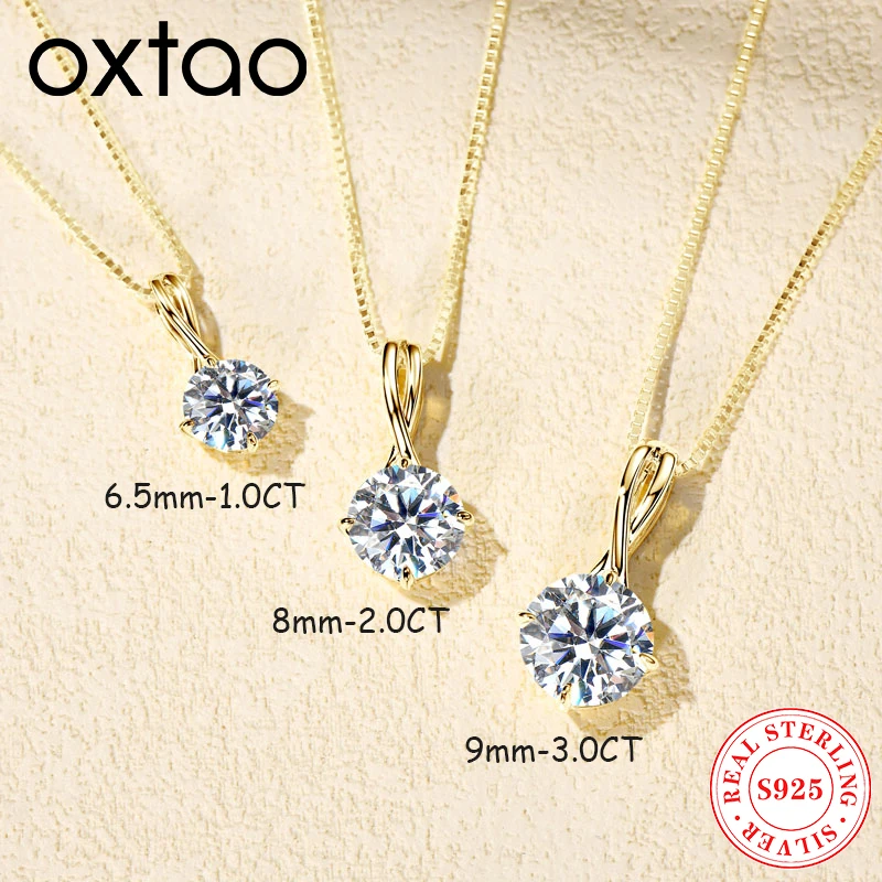 OXTAO Real S925 Silver Solitaire Necklace D Color Moissanite Infinity Pendant Necklace for Women Clavicle Chain Wedding Jewelry