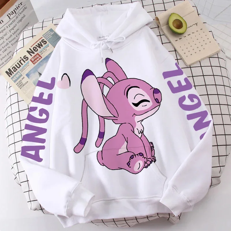 Women's' Cute Cartoon Hoodie Autumn/Winter Splice Ribbon Hat Long Sleeve Disney Stitch Printed Clothing Sanlio Brand Casual Top