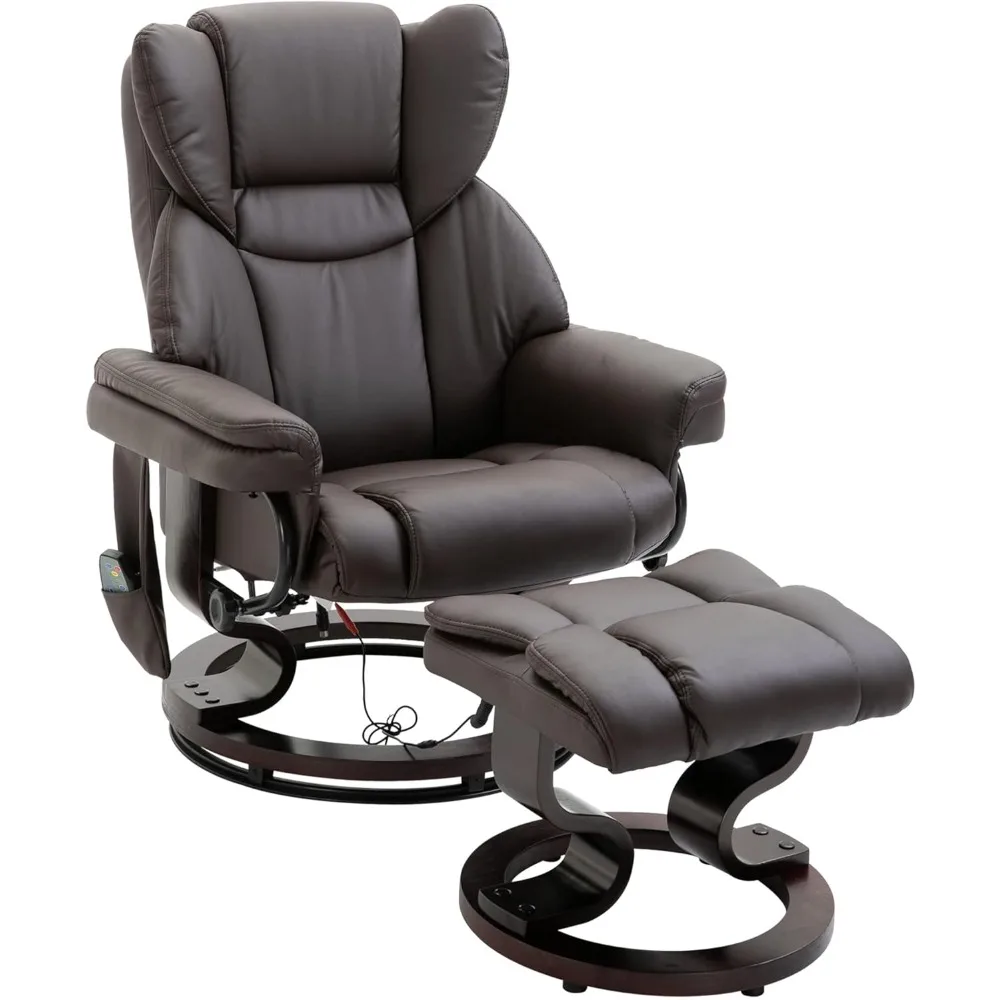 Massage Recliner Chair with Ottoman Footrest, 10 Vibration Points, 360° Swivel Reclining Chair, Faux Leather Living Room Chair