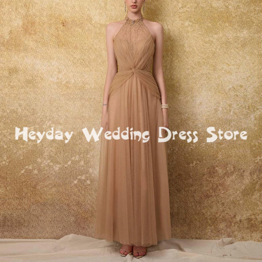 

Heyday Женские вечерние платья трапециевидной формы с лямкой на шее и бисером, с открытой спиной и без рукавов, длиной до пола, вечерние элегантные платья 2025