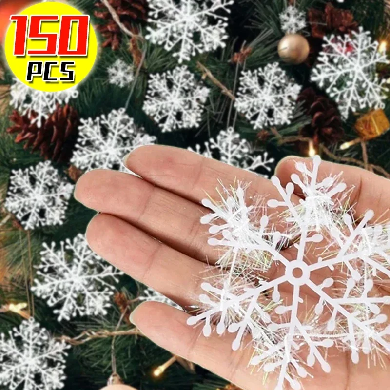 30/150PCS Artificial White Snowflakes Christmas Tree Hanging Pendents DIY Fake Snow Flake Ornaments New Year Party Home Decors