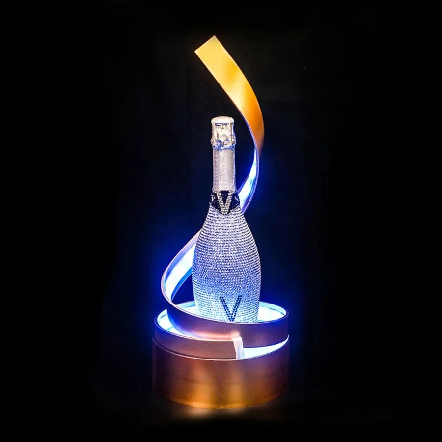 High-End Bespoke LED Bottle Display RackGold Metal Spiral LED Champagne Bottle Presenter Spirits Liquid Glorifier VIP Wine Racks
