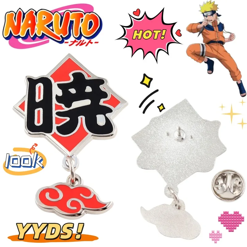 Broche en métal NARUTO Uzumaki Naruto, motif nuage rouge, design créatif, accessoire d'animation, logo de l'organisation, style personnage de dessin animé