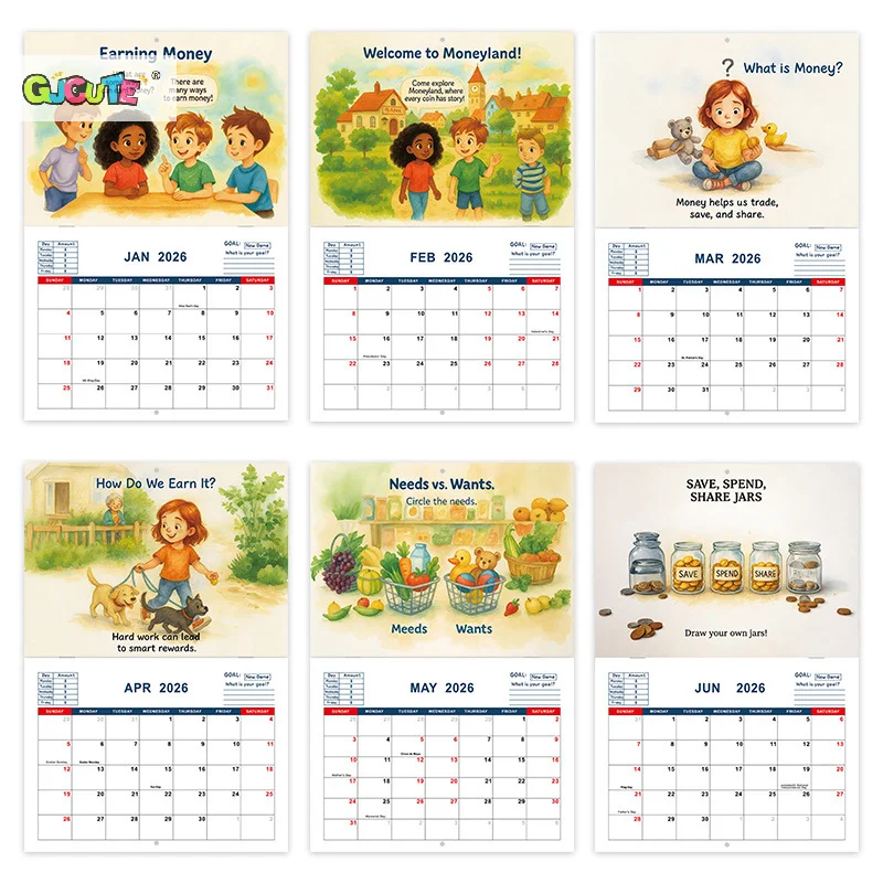 Calendario per bambini 2026 12 mesi Gestione dei soldi Calendario di pianificazione Strumento educativo interattivo per l'apprendimento STEM