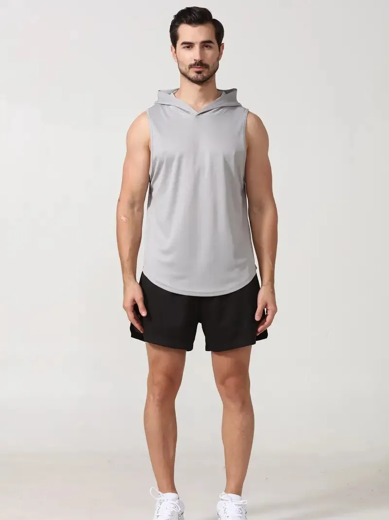 1 Piece Breathable Men\'s Hooded Sleeveless Vest For Outdoor Running And Training