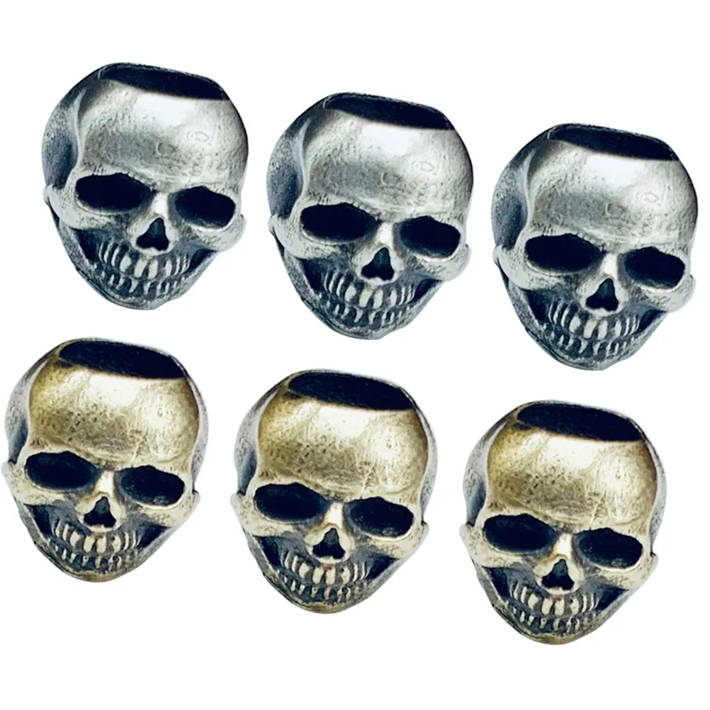 

6pcs Skull Head Beads Brass White DIY Accessories Gothic Halloween Theme Party Crafting Jewelry Making Bracelets Anklets Hair