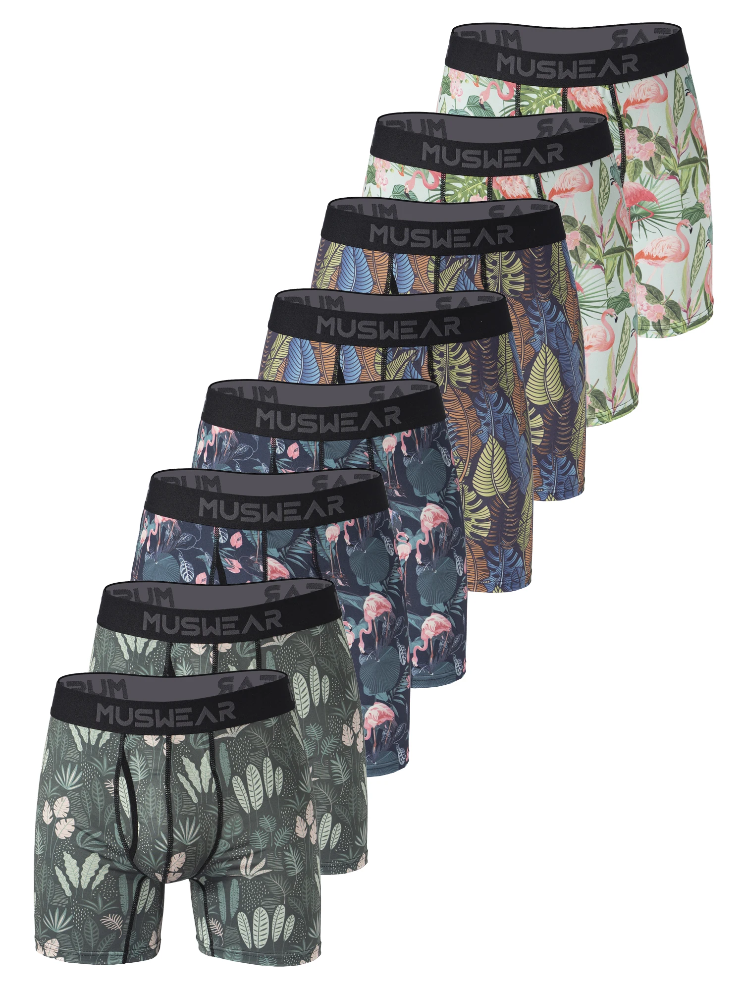 

MUSWEAR 8 шт. Мужские трусы-боксеры с двусторонним начесом, высокой эластичностью, быстросохнущие, с боковым открытием, с принтом по всей поверхности, с широким поясом