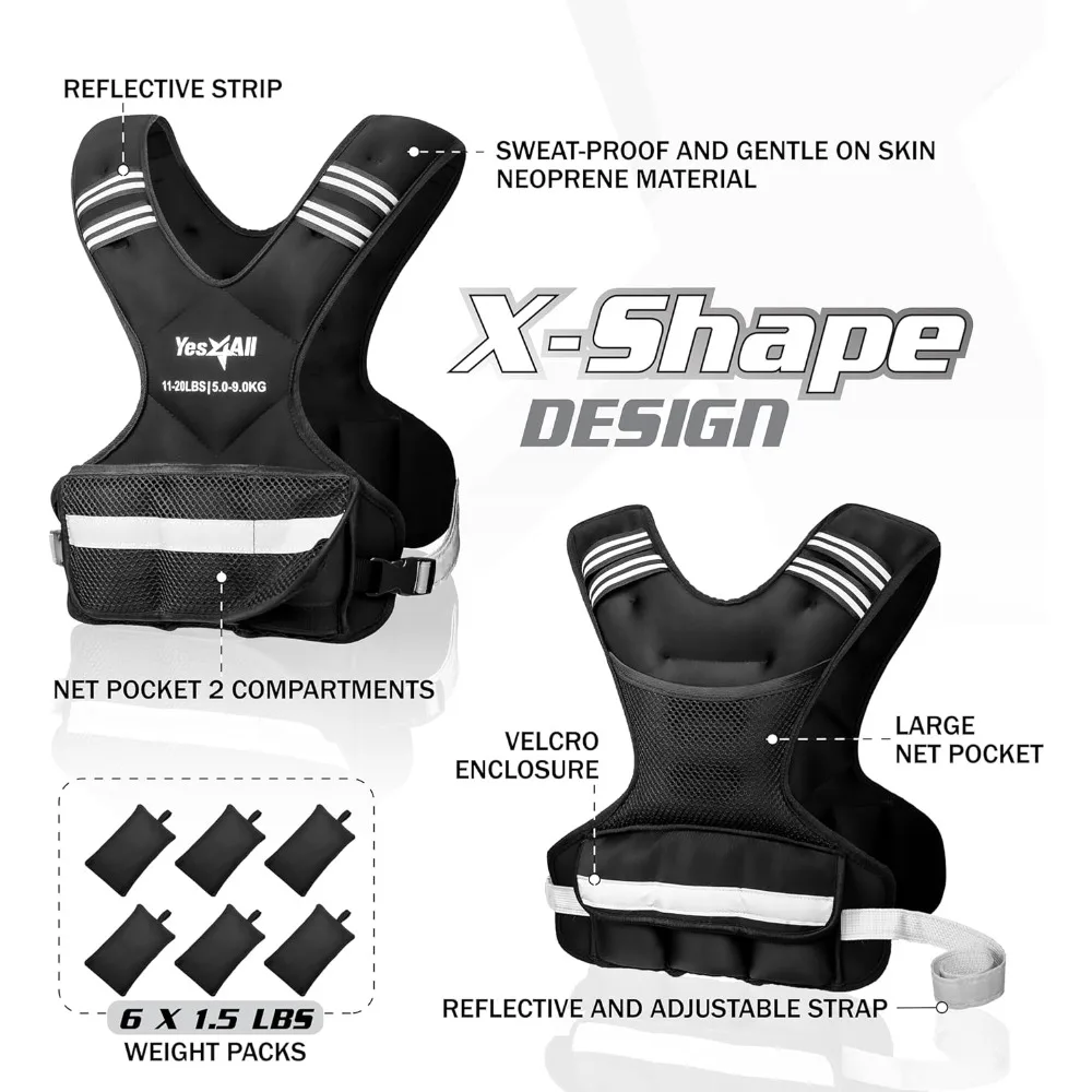 

Adjustable Weighted Vest 11-32lbs with Reflective Strip, Large Weight Vest for Strength Training for Men & Women