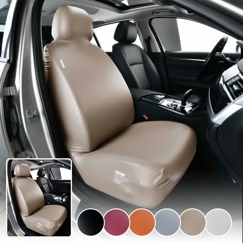 PU Leather Car Seat Cover Full Wrap Split Front Seat Covers Waterproof Dustproof Elastic Fit Protector For Main Co‑Pilot Car Cha
