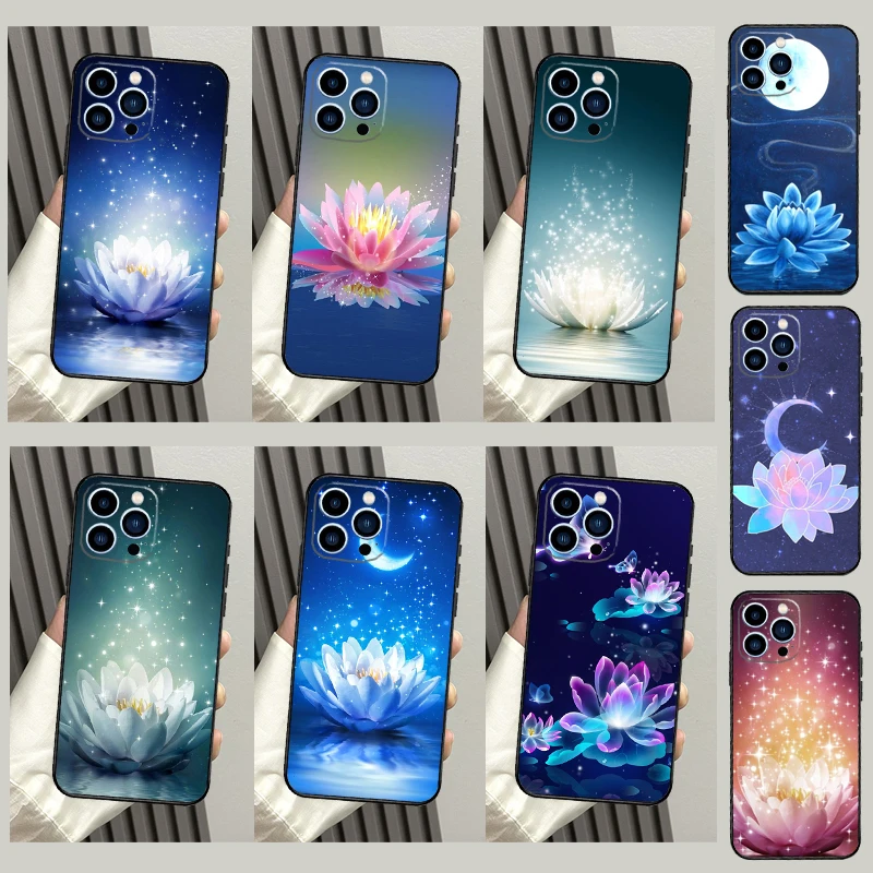Lotus Blue White Flowers Case For Samsung Galaxy A15 A35 A55 A13 A33 A53 A16 A26 A36 A56 A34 A54 A52 A12 A32 A17 A57