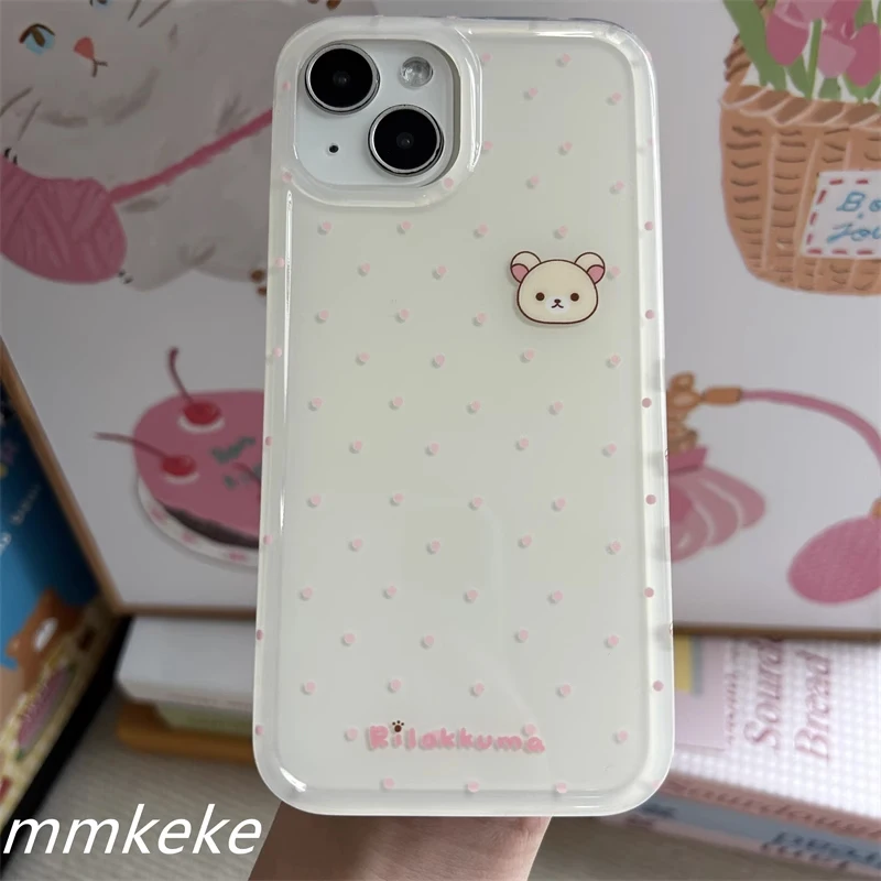 جميل اليابان البولكا نقطة الكرتون Rilakkuma زوجين جراب هاتف آيفون 16 برو 15 14 13 12 11 بروماكس زائد الراقية بسيط Y2k غطاء