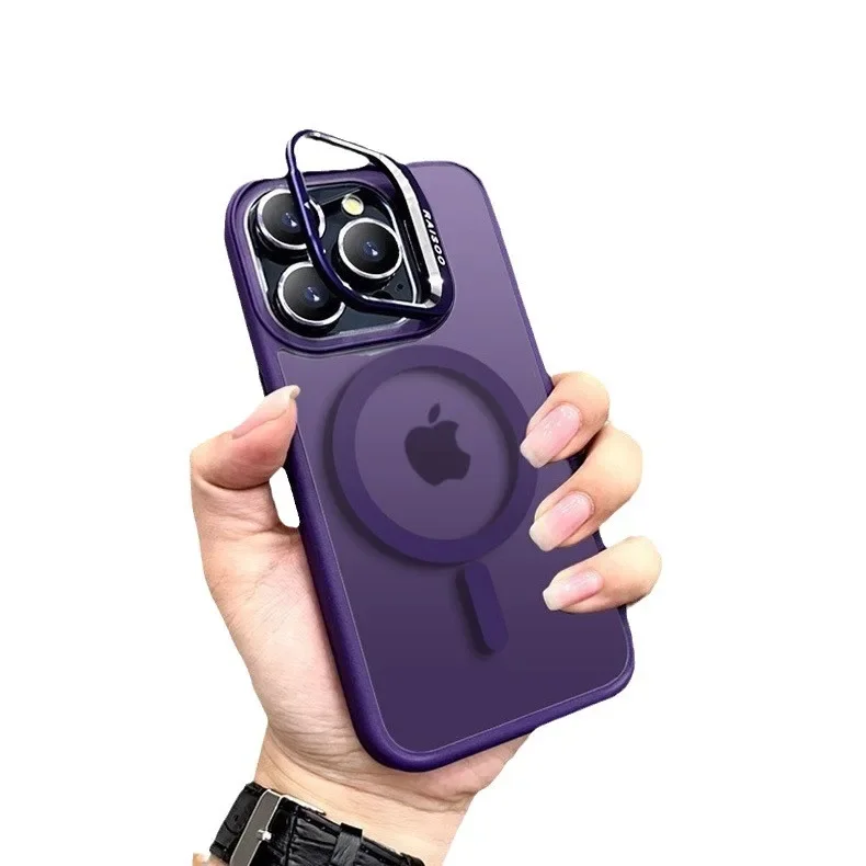 Matte skin feel iPhone 12 13 14 15 phone case with lens film lens holder magnetic phone case PC material iphone case wholesale
