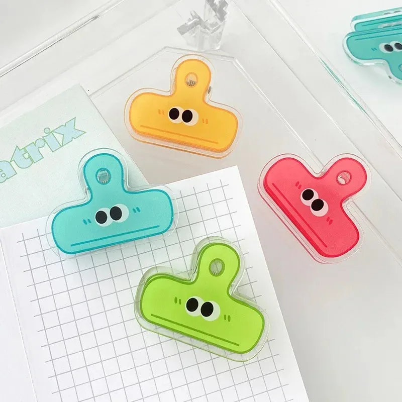 4/8pcs Cute Funny Cartoon Expression Eyes Color Acrylic Clip – Kawaii Students Study Materials Sort Binder Clip, Office Accessor