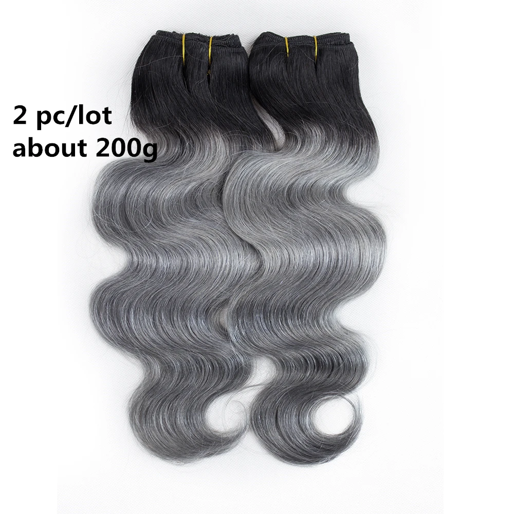 Dark Grey With Black Roots Body Wave Ombre Color Human Hair Bundles Remy Brazilian Pre-colored Hair Extensions 1pc/2pcs/3pcs