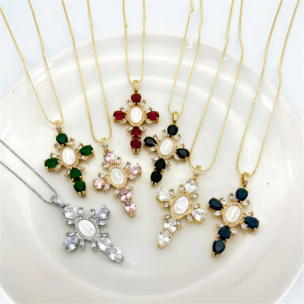 

Мужское и женское ожерелье в стиле хип-хоп с подвеской в виде креста Девы Марии, полный циркона, преувеличенный аксессуар