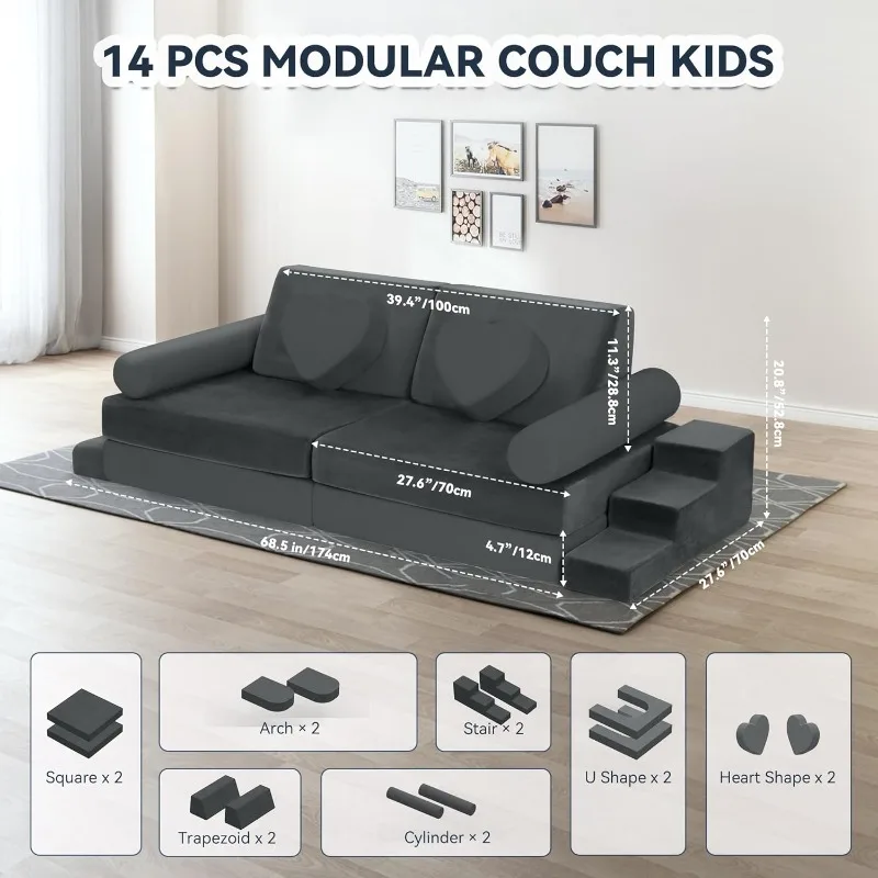 Children's Modular Play Sofa - 14PCS Children's Sofa, Enhance Creativity, Boys and Girls DIY Creative Playroom Sofa