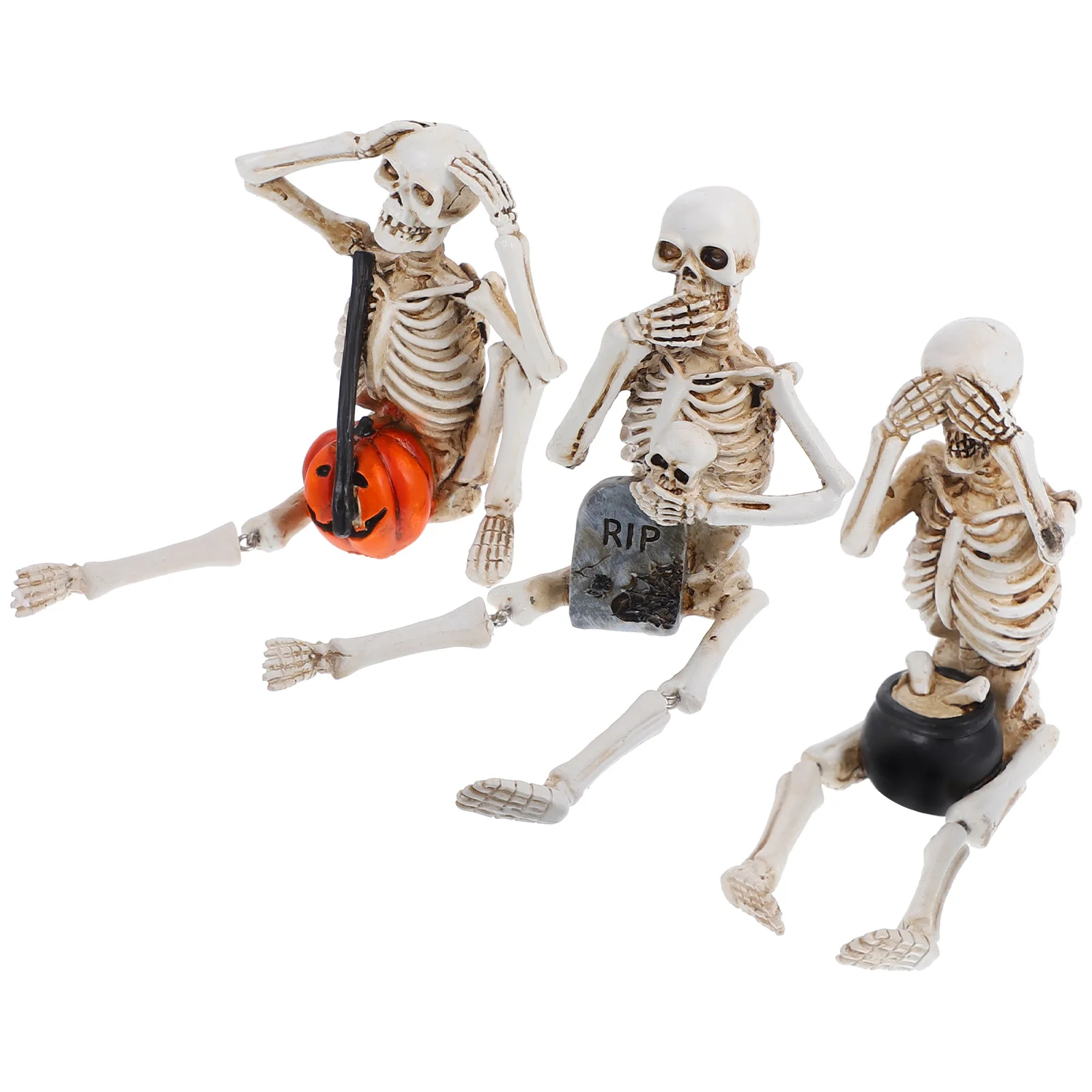 

3 Pcs Skull Decoration Resin Figurine Crafted Statue Miniature Home Garden Desktop Halloween nament Display