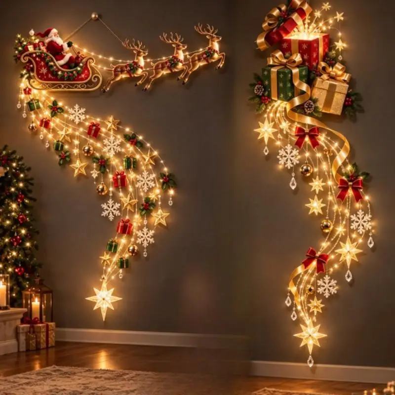 Christmas LED Wall Light Hanging Ornament Xmas Santa Reindeer Snowman Gift Home Party Decoration