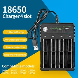 4 Slot USB Charger Independent Charging 4.2V Li-ion Battery 2X 3X 4X Portable Rechargeable Battery Charger for 18650 18350 18500