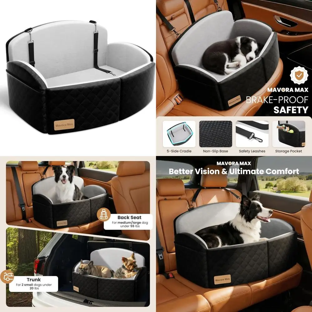 

Большое автомобильное кресло для собак с подушкой из пены с эффектом памяти, вмещает до 55 фунтов или 2 маленьких собаки, дорожное кресло для животных со съемным чехлом и 2 ремнями безопасности.