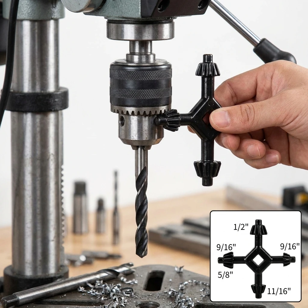 4 in 1 4 Way Hand Key Tool Drill Chuck Key Wrench  For Tighten Drills 3/8\