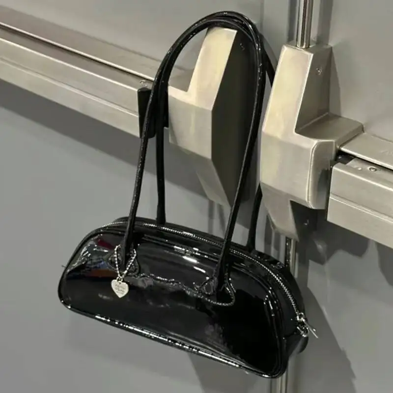 Bloom Red Underarm Purse Women High Street Hot Girls Patent Leather Casual Handbag Female Vintage Bowling Bag Aesthetic