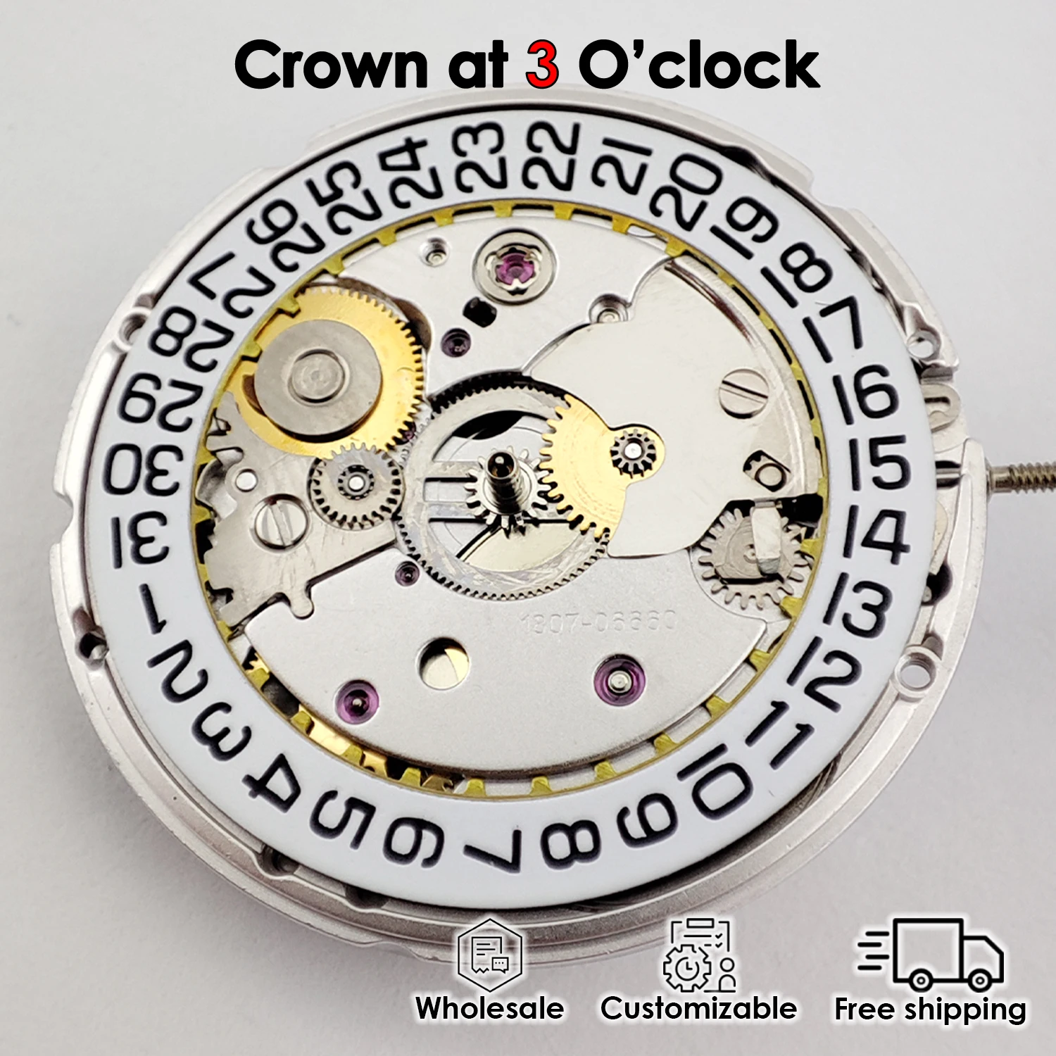 Movimento PT5000 Parti dell'orologio automatico Visualizzazione della data alle 3 25 gioielli Colore oro Rotore antiurto Accessorio inciso Commercio all'ingrosso