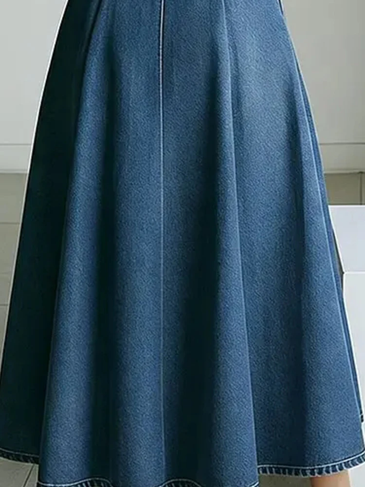 

Streetwear Denim A-Line Shirt Dress Women Girls Tulle Long Sleeve See Through Turndown Collar Maxi Dresses Vintage Long Dresses