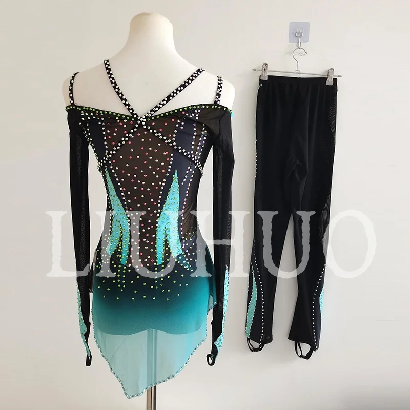 LIUHUO robe de patinage artistique compétition enfants uniformes Costumes manches longues BD3247