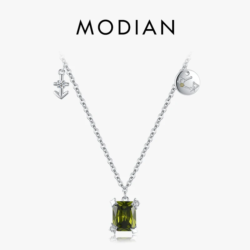 

Modian 100% 925 Sterling Silver Elegant Sagittarius Link Chain Necklace Birthstone Green Zircon Pendant For Women Fine Jewelry