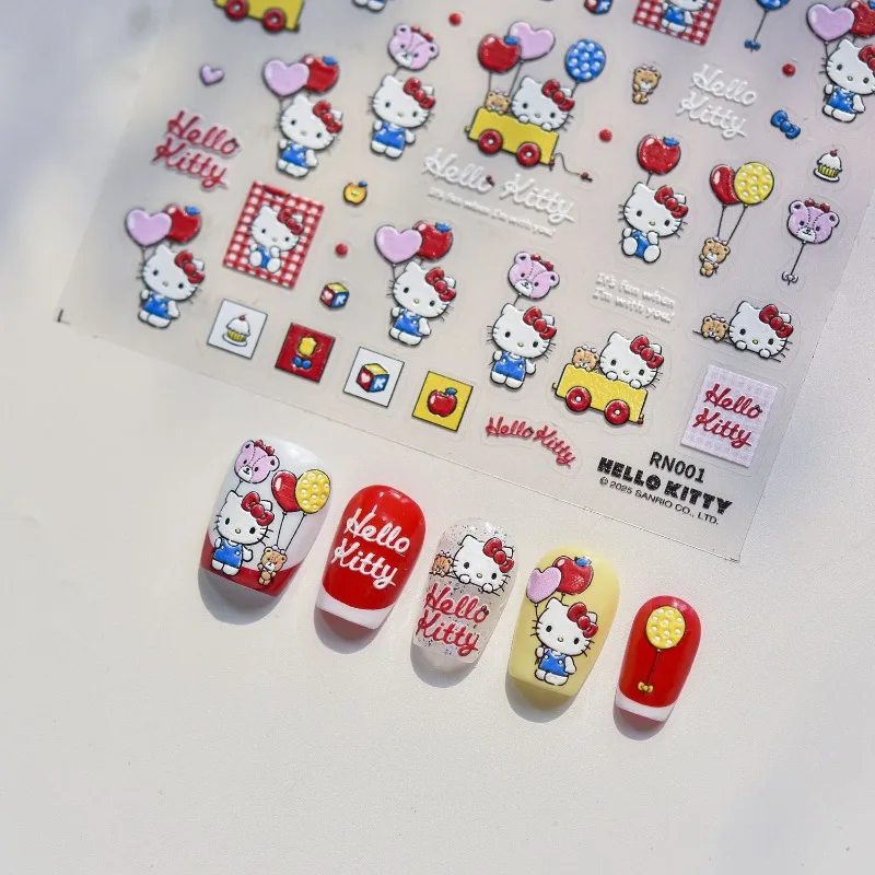 

Sanrio Hello Kitty Nail Stickers Anime Cartoon KT Cat Relief Style Kawaii Nail Decoration Fashion Charm Ladies' Products Gifts