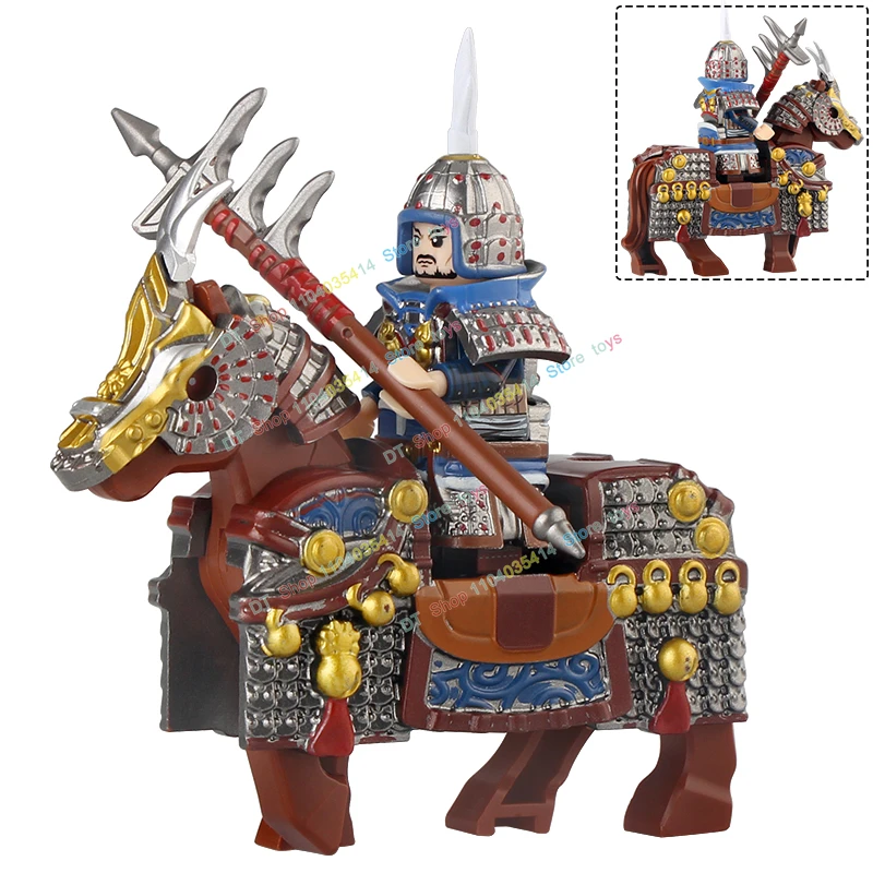 Ancient Movie TV Three Kingdoms Zhao Yun Lv Bu Heavy Armor War Horses Assembly Scene Building Educational Toy R841-843 RM1+RM2