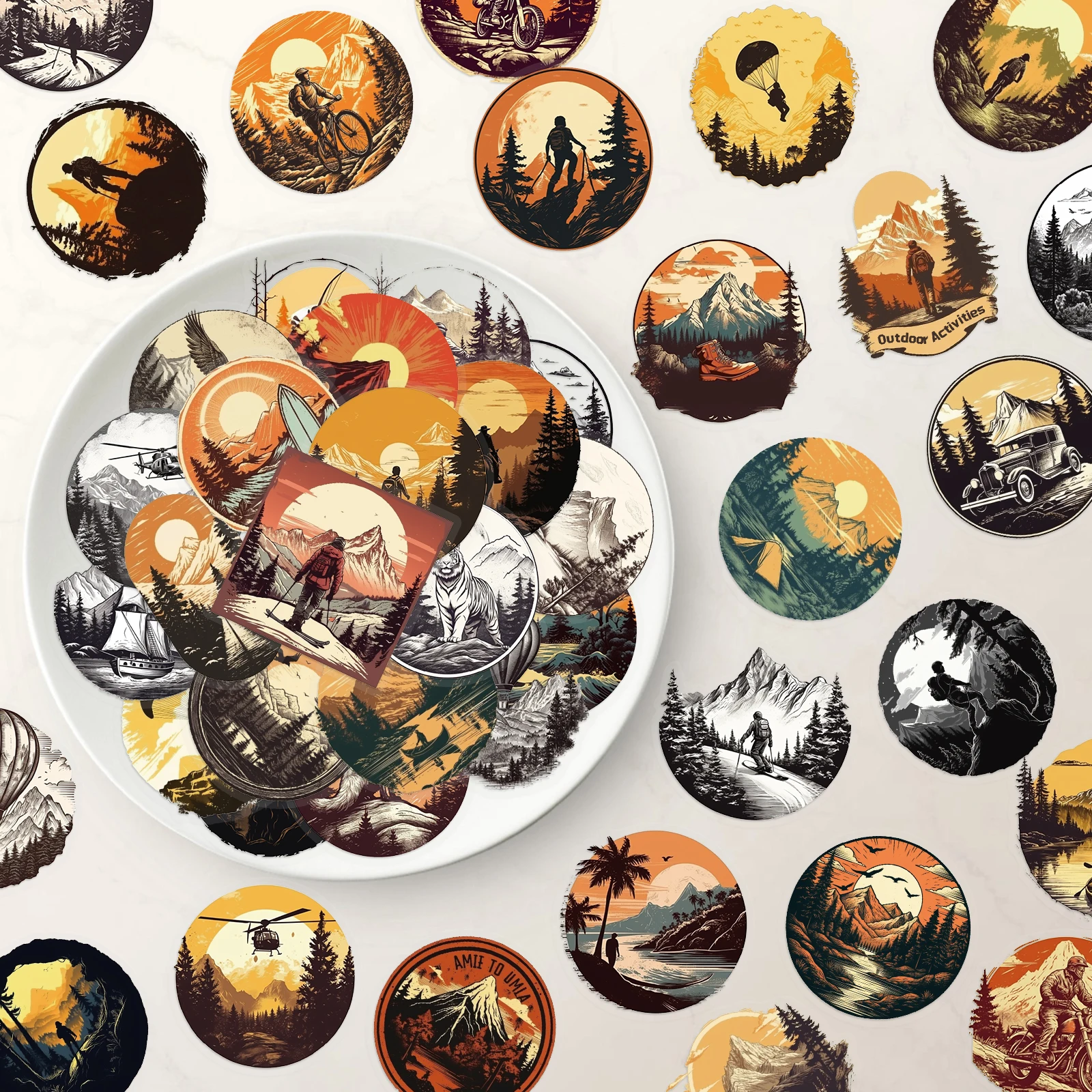 

50 шт., двойные прозрачные наклейки с пейзажами на открытом воздухе, изысканный пейзаж, материал для справочника, чехол для телефона, водонепроницаемая бутылка для воды для ноутбука