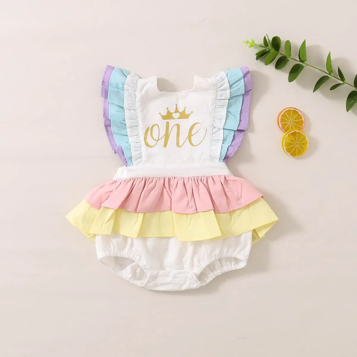 2020-09-10 Lioraitiin 0-24M Infant Baby Girl Summer Bodysuit Sleeveless Short Flying Sleeve Crew Neck Tiered Skirt Jumpsuit