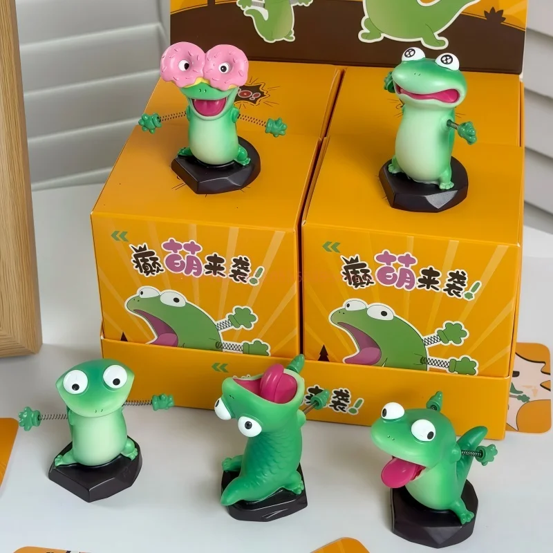 

Cartoon Lizard Tom Crazy Cute Series Blind Box Mini Green Lizard Periphery Shaking Ornament Creative Desktop Decorative Gift