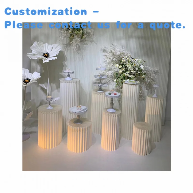 

custom.Kainice Paper Foldable White Events Party Cylinder Dessert Cake Pillars Wedding Stand