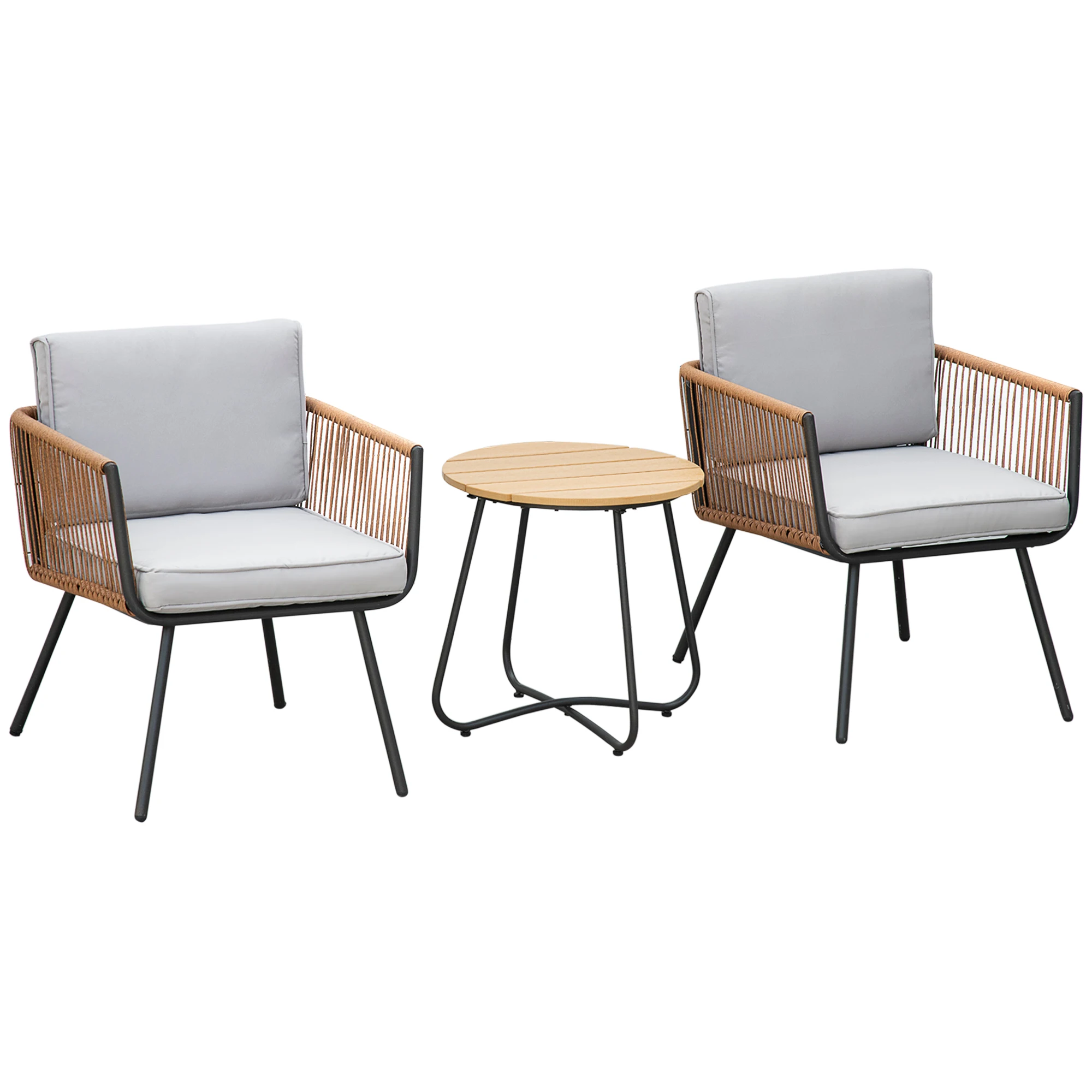 Outsunny rattan garden furniture set 3 pieces set of terrace furniture includes 1 coffee table and 2 chairs with orange and gray cushions