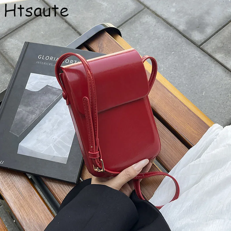 

Crossbody bag women new mini handbags messenger bags PU leather vertical solid color personality design earphone phone holders