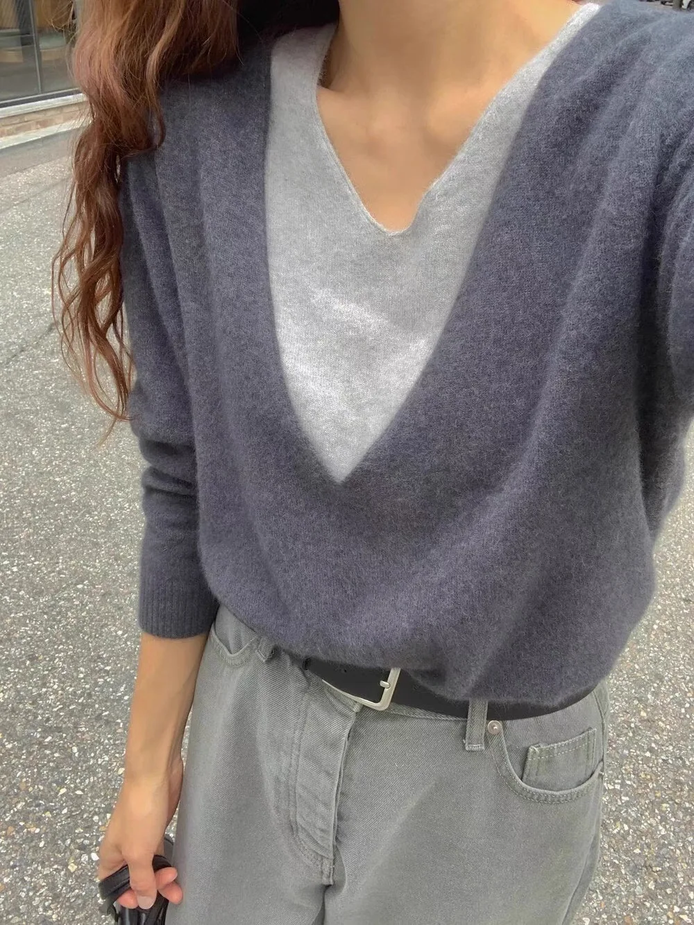 

2025 autumn new style two-piece knitted sweater women's autumn and winter 100 pure cashmere European high-end V-neck autumn top