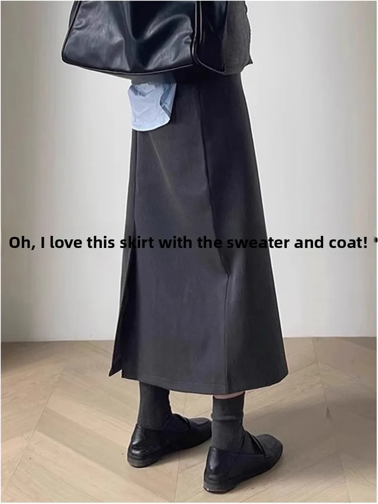 

Утепленная асимметричная юбка миди больших размеров серого цвета с пальто для осени и весны, с высокой талией, А-силуэт, в корейском стиле, на молнии, для повседневной носки