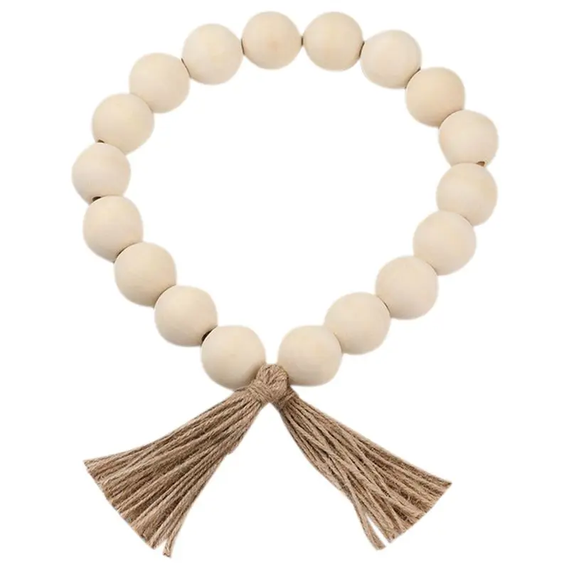 ABJS Boho Wall Hanging Decor Rustic Country Prayer Farmhouse Wood Bead Garland Tassels Room Decoration Accessories Wood