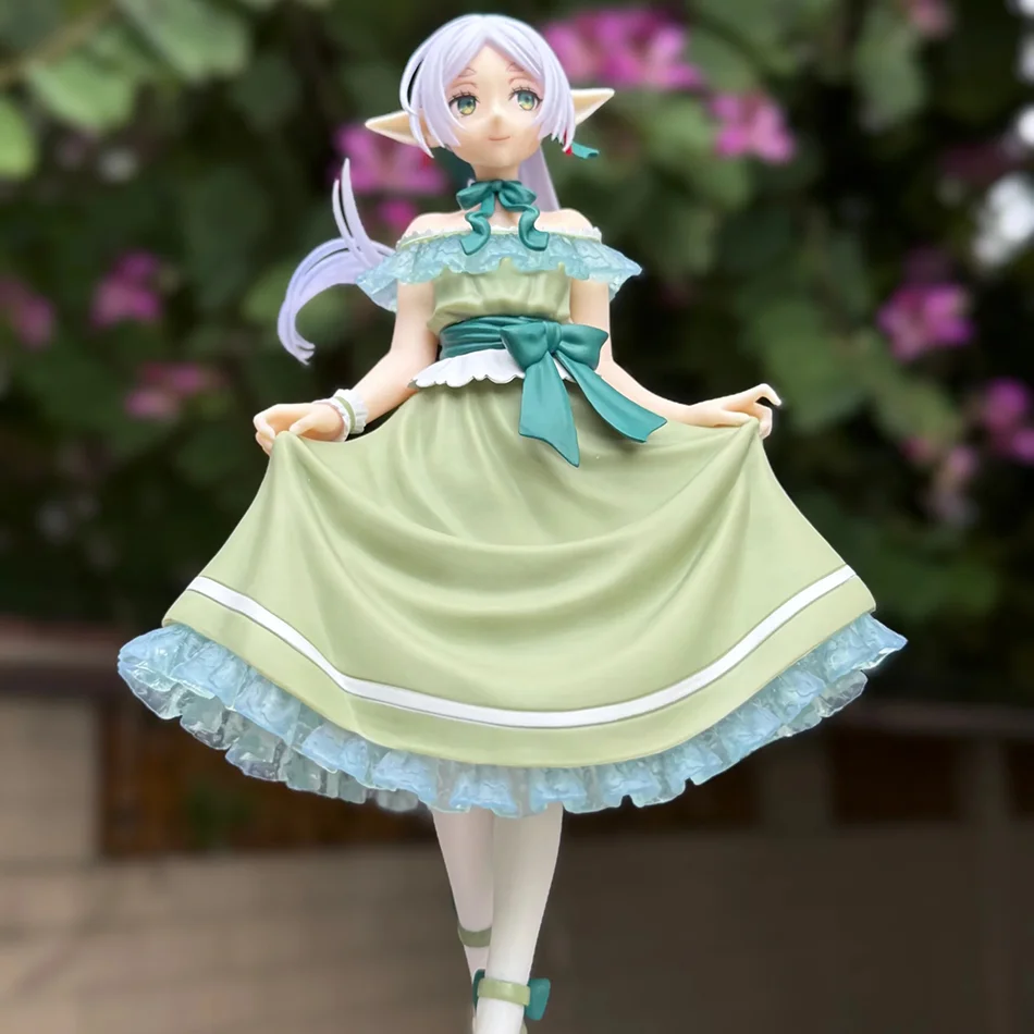 Frieren Beyond Journey's End Figure, 19cm Elf Frieren Green Evening Dress PVC Anime Figurine, Desktop Decoration Collectible Toy