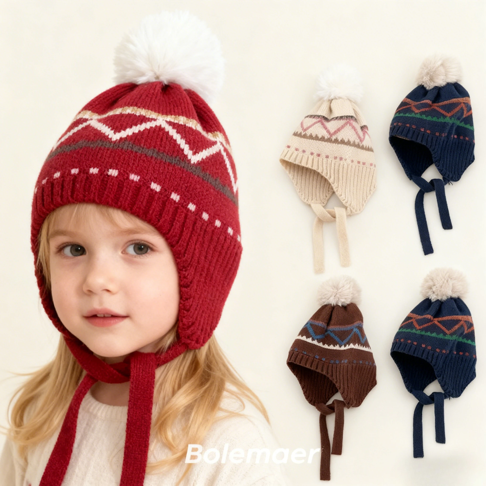 

Winter Cute Pom Baby Beanie Caps Knit Warm Kids Ear Protection Caps Soft Baby Bonnet Caps Kids Accessories