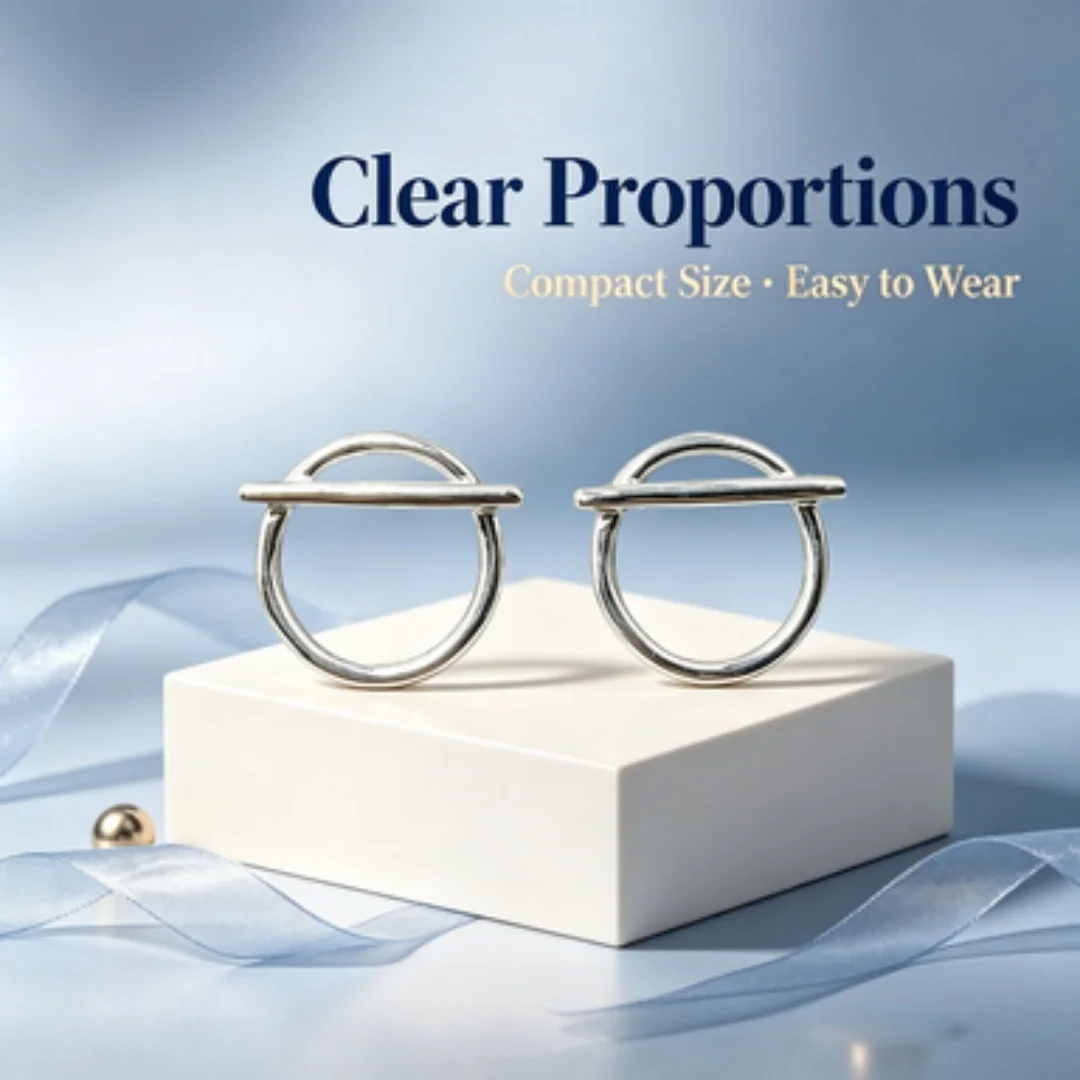 Minimalist silver circular earrings with horizontal straight lines for women, niche design, versatile for commuting