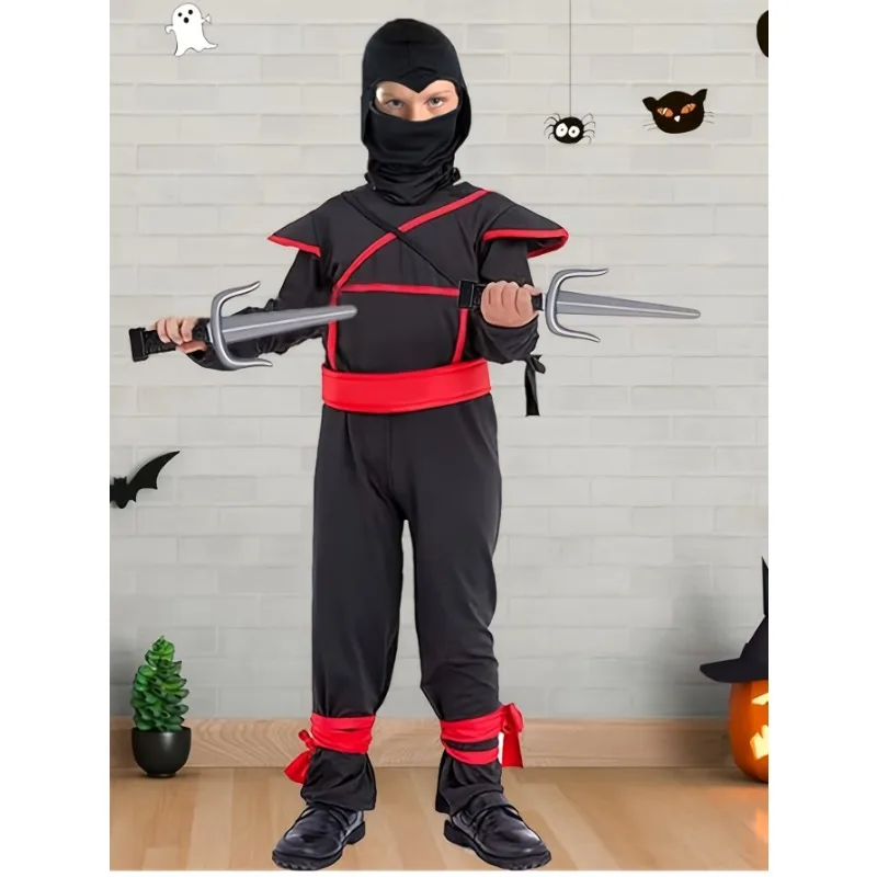 Jungen japanische Krieger Kostüm, Cartoon Samurai Halloween Outfit, Kinder Party Performance Kleidung mit Zubehör