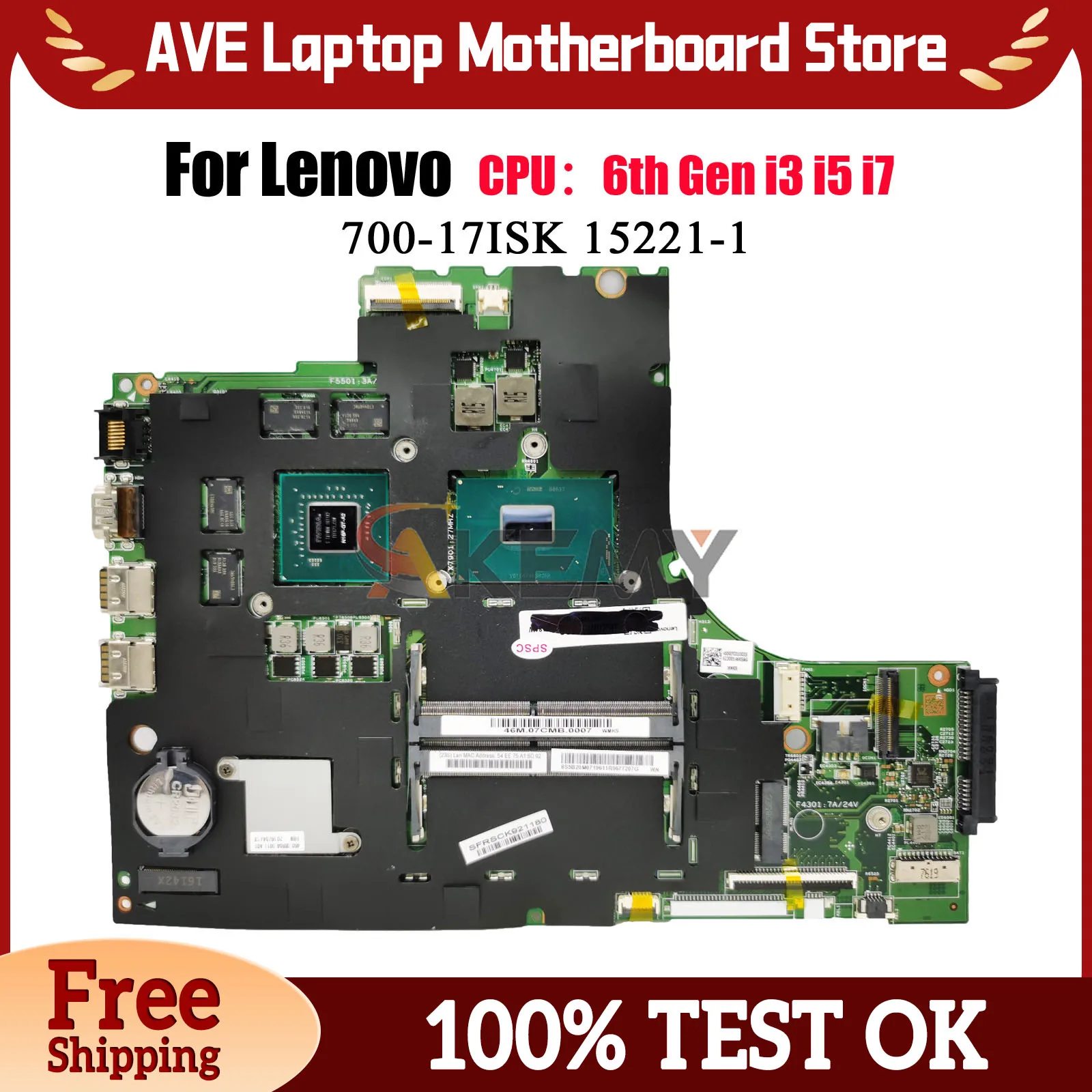 

15221-1 для Lenovo Ideapad 700-17ISK, материнская плата для ноутбука с процессором I5 I7, графический процессор GTX950M, 100% полностью протестировано