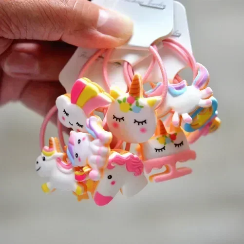 

2pcs Kids Cartoon Unicorn Elastic Hair Bands for Girls School Candy Color Hair Ring Rope Headwear Accessories Hot