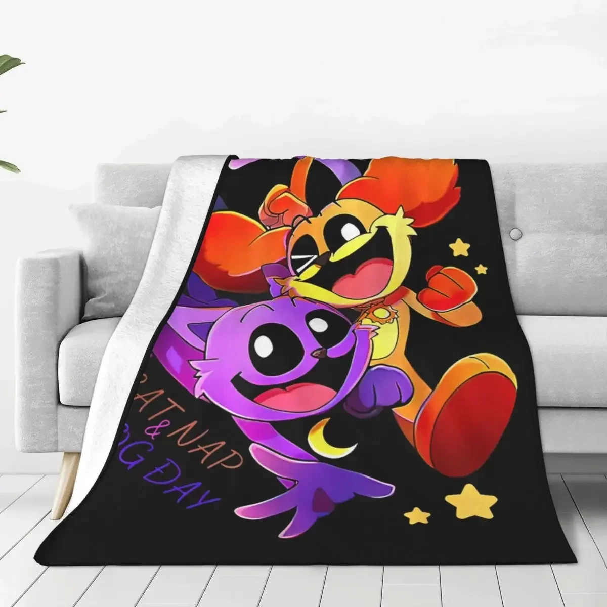 

CatNap Dogday Lover Funny Happy Flannel Throw Blanket Smiling Cats Warm Bedding Car Rug Multifunctional Piece